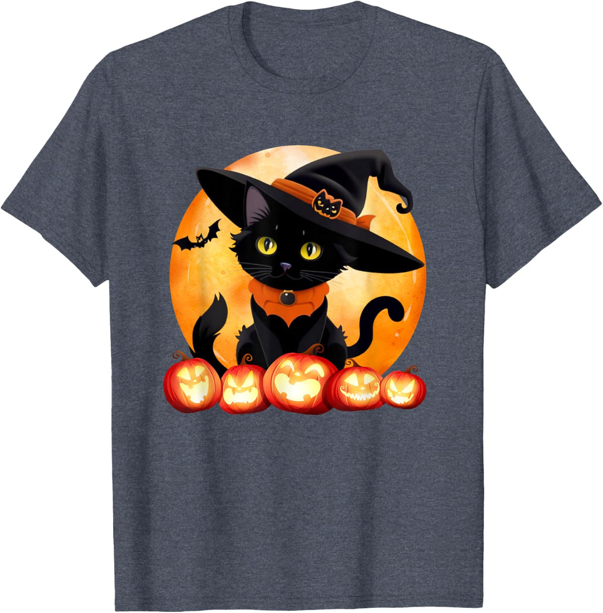 Retro Black Cat Halloween Pumpkin Costume Women Men Kids T-Shirt