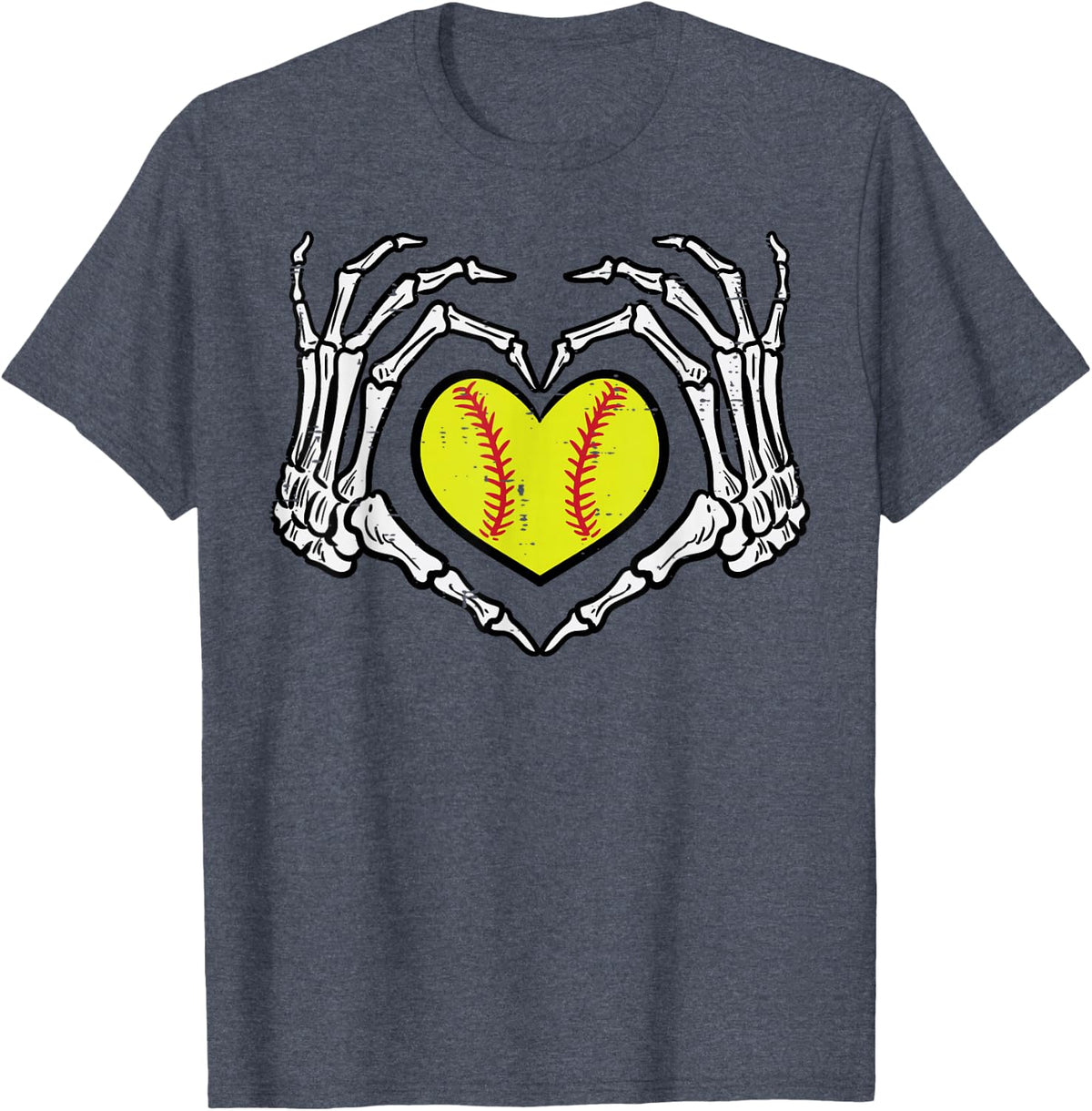 Halloween Softball Heart Skeleton Hands Costume Women Girls T-Shirt