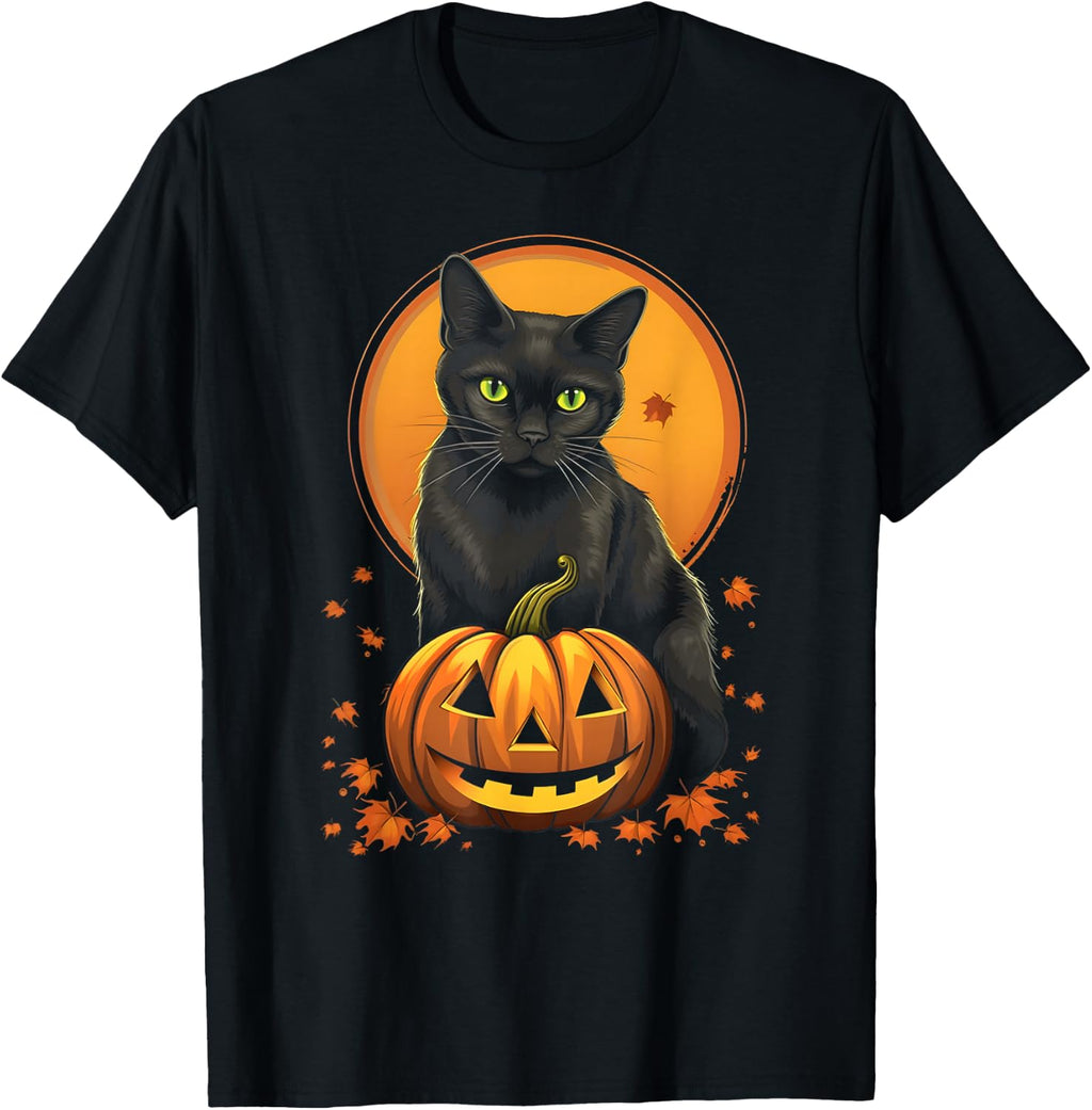 Retro Black Cat Halloween Pumpkin Costume For Women Men Kids T-Shirt