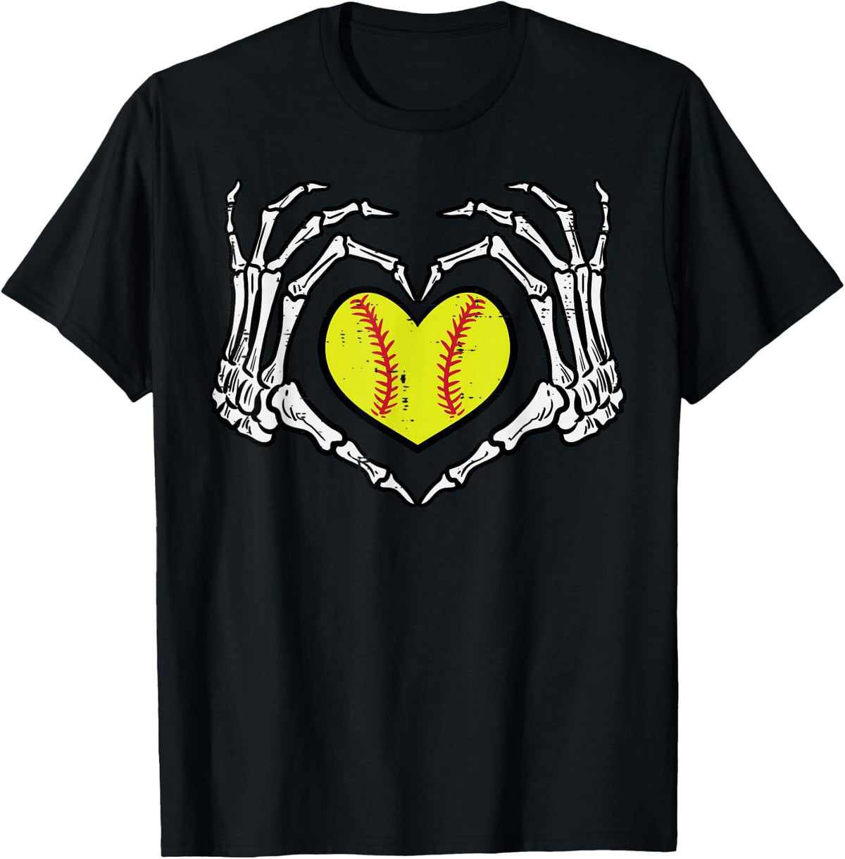 Halloween Softball Heart Skeleton Hands Costume Women Girls T-Shirt