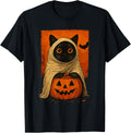 Funny Vintage Black Cat Halloween Pumpkin Spooky Ghost Women T-Shirt