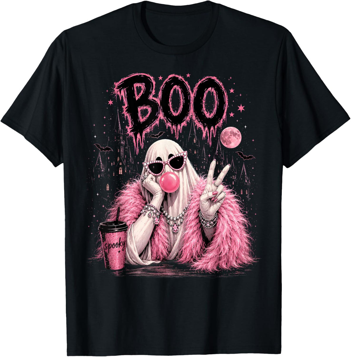 Vintage Fall Halloween Ghost Boo Pumpkin Kids Women T-Shirt