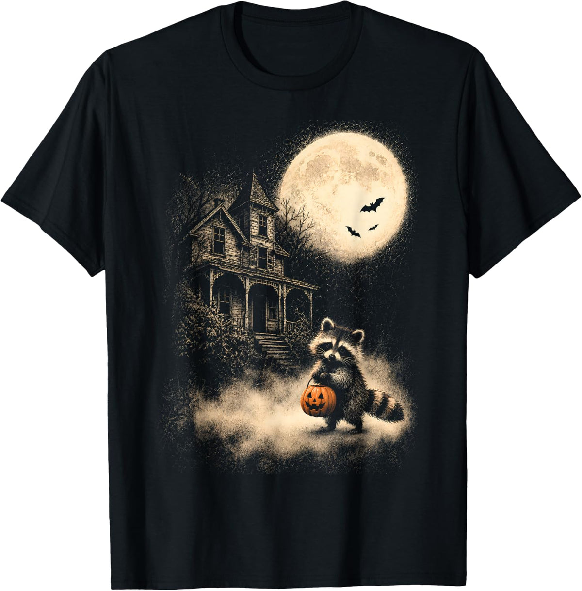 Vintage Raccoon Halloween Cute Possum Pumpkin Spooky Moon T-Shirt
