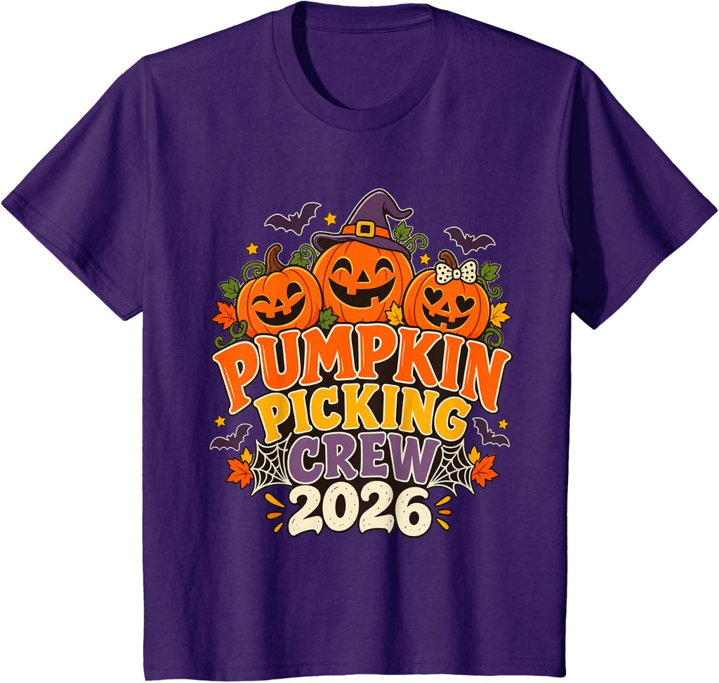 Retro Pumpkin Picking Crew 2026 Halloween Family Matching T-Shirt