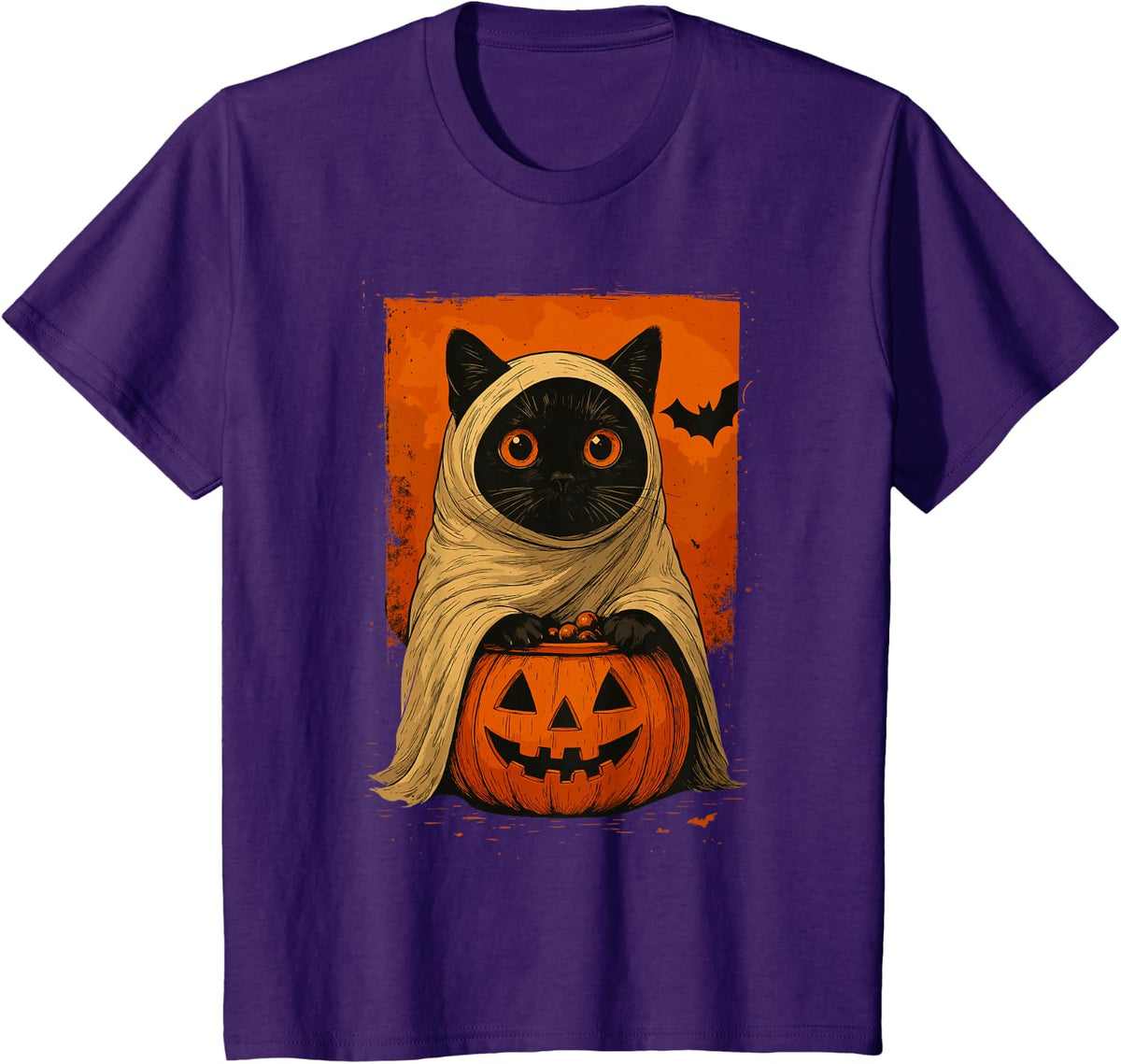Funny Vintage Black Cat Halloween Pumpkin Spooky Ghost Women T-Shirt