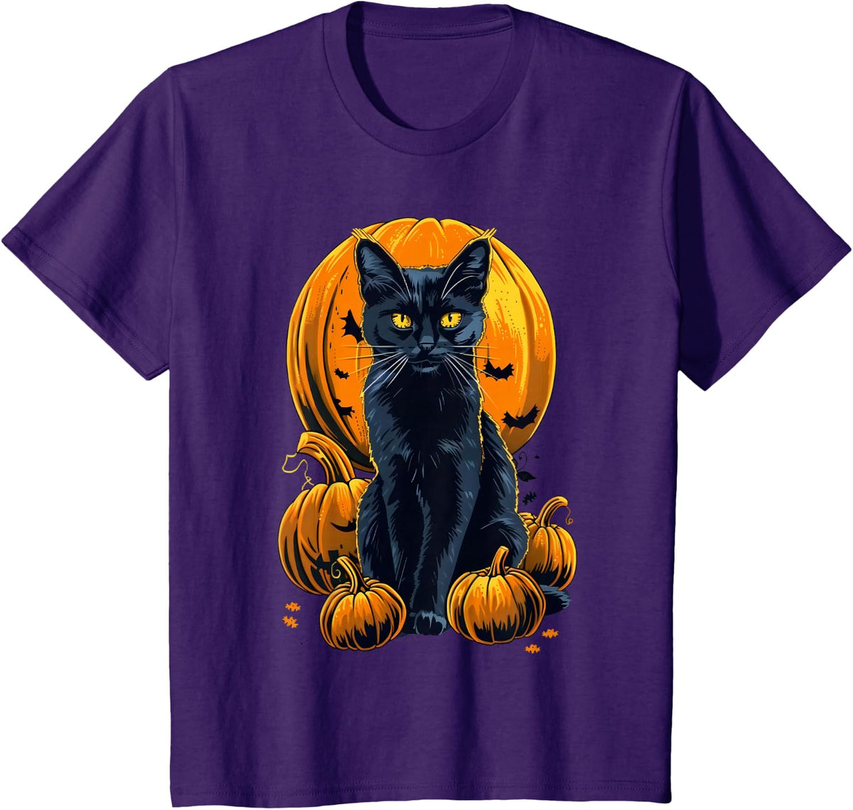 Retro Black Cat Halloween Pumpkin Costume For Women Men Kids T-Shirt