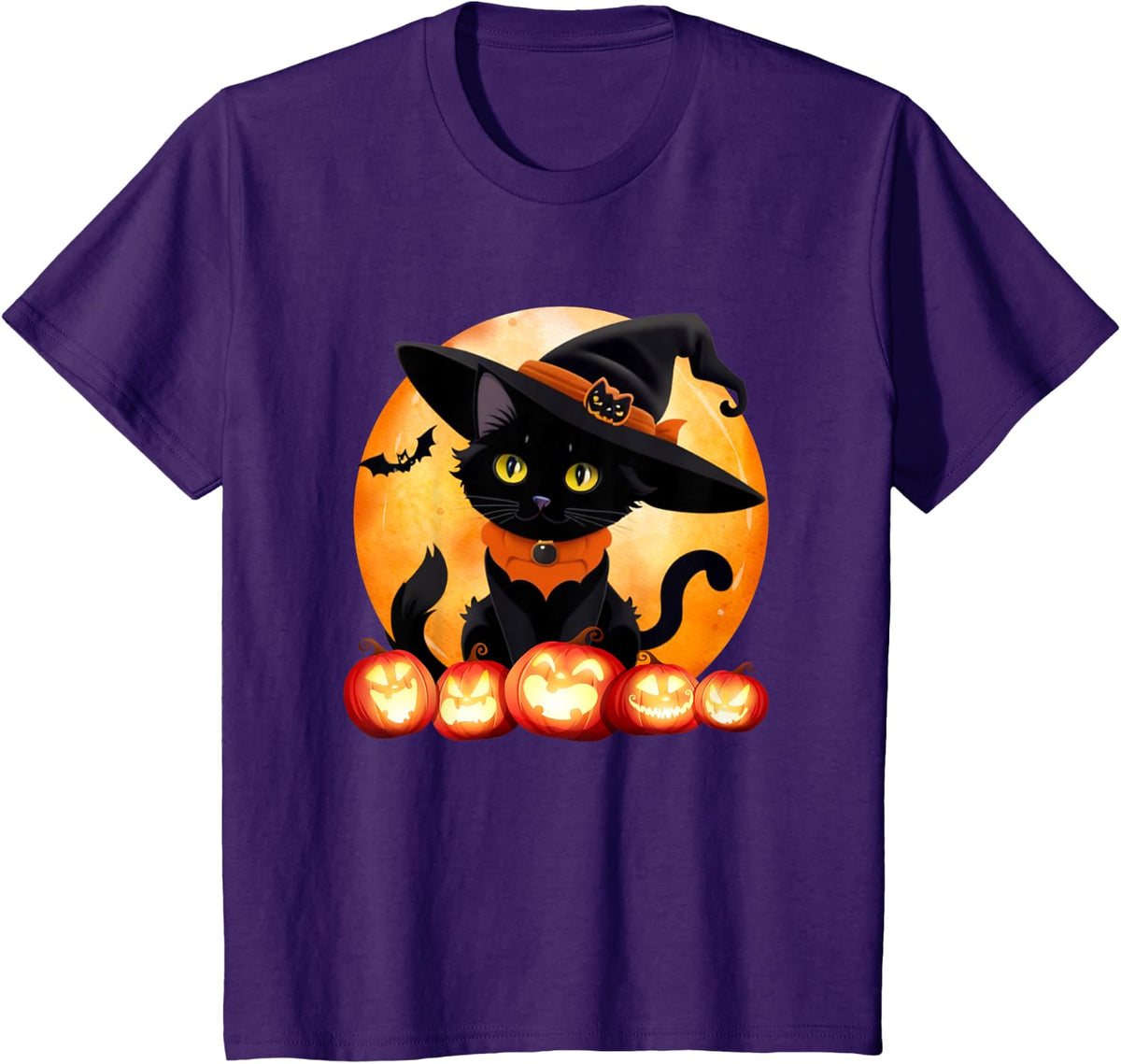 Retro Black Cat Halloween Pumpkin Costume Women Men Kids T-Shirt
