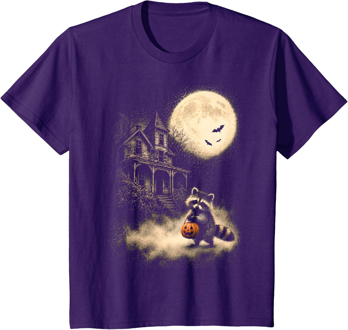 Vintage Raccoon Halloween Cute Possum Pumpkin Spooky Moon T-Shirt